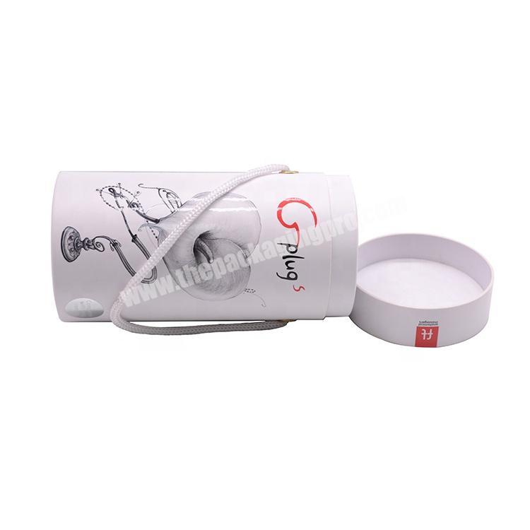 Shop Customized Logo White Round Shaped Cardboard Tube Paper Cylinder Packaging Box For Keepsake Gift Tea Caddy with rope handle