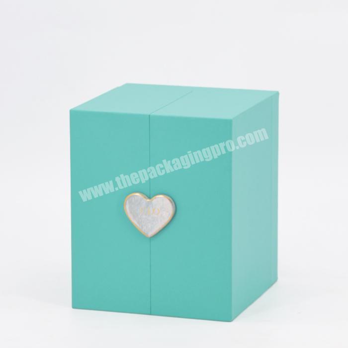 Customized Luxury Drawer Double Door Square Cardboard Jewelry Gift Box with Lid Blue Packaging Gift Box