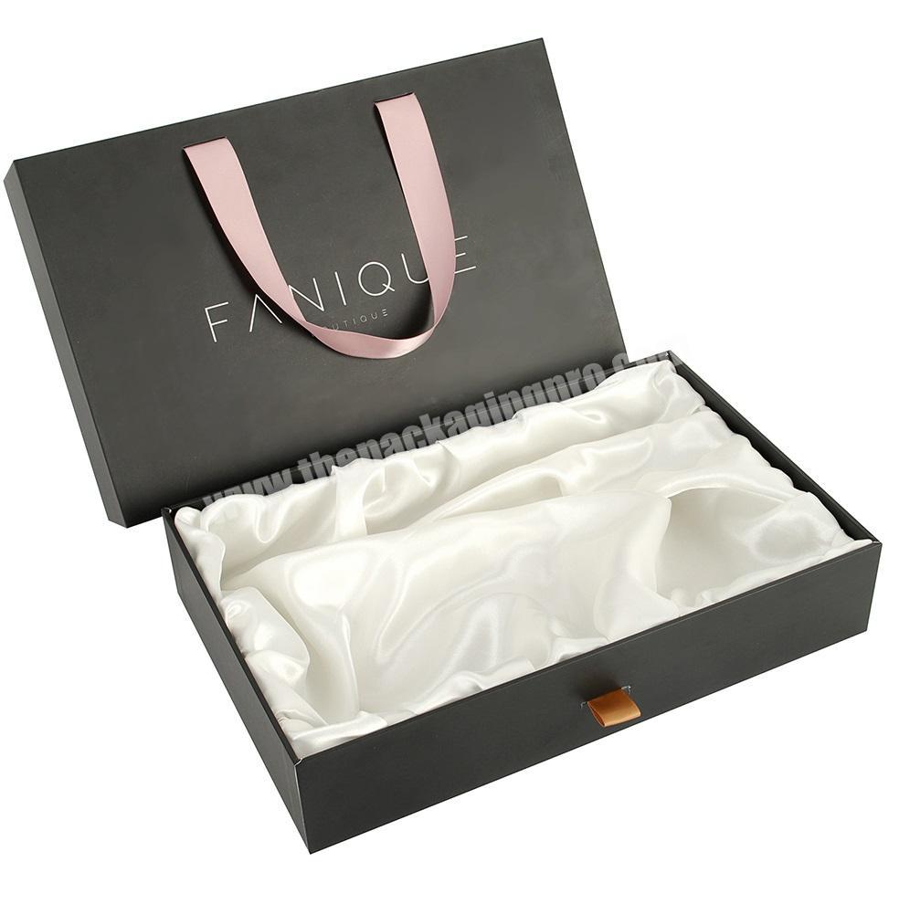 Customized Luxury Hair Package Box Satin Lined Gift Sliding Drawer Packaging Boxes For Wigs With Ribbon Handle
