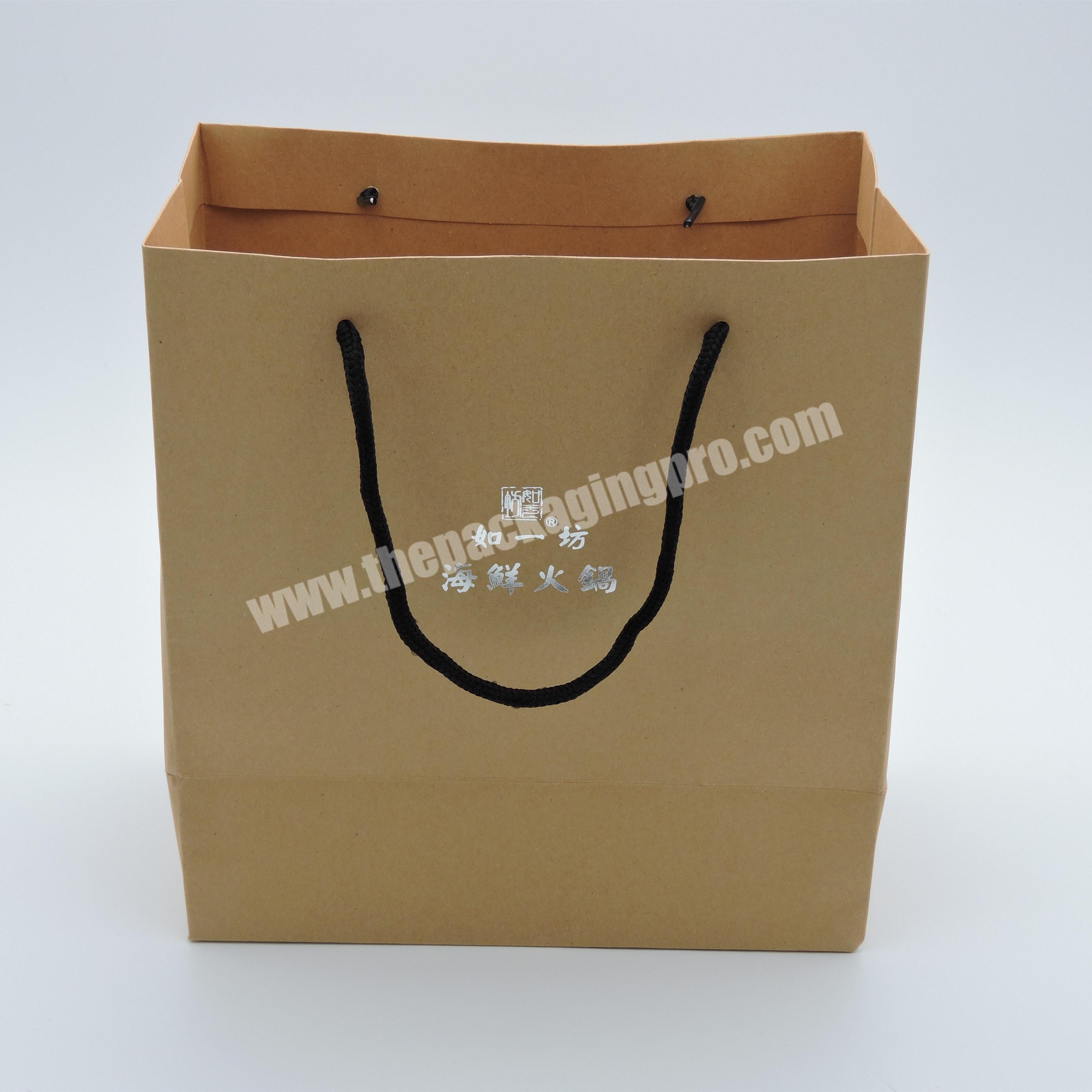 Customized hot foil stamping kraft paper bags food takeaway paper bags with handles