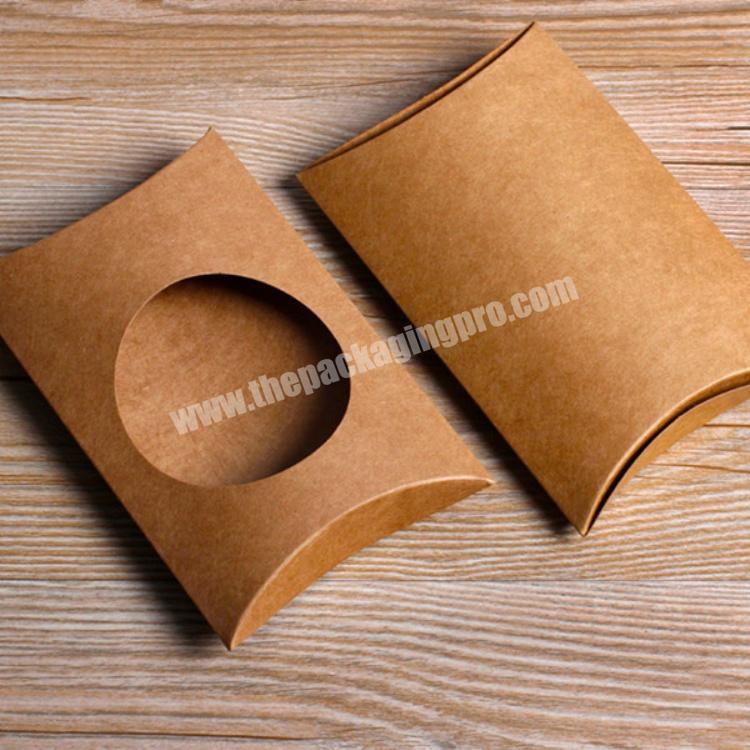 Customized printed logo brown hair jewelry small pillow box clear pillow gift box packaging kraft paper pillow box with window