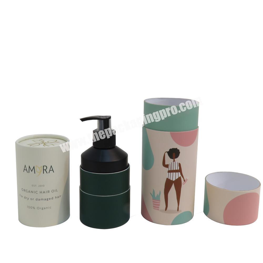 Customized skin care beauty box gift luxury cylinder cardboard tube for Essential hair oil glass bottle