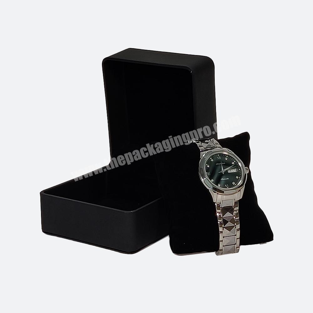Factory Price Elegant Design Luxury Velvet Black Paper Rigid Cardboard Gift Packaging Flip Lid Custom Watch Box with PU Insert
