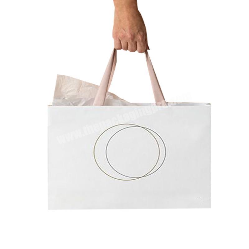 Fancy paper matte white paper shopping gift bags with company logo