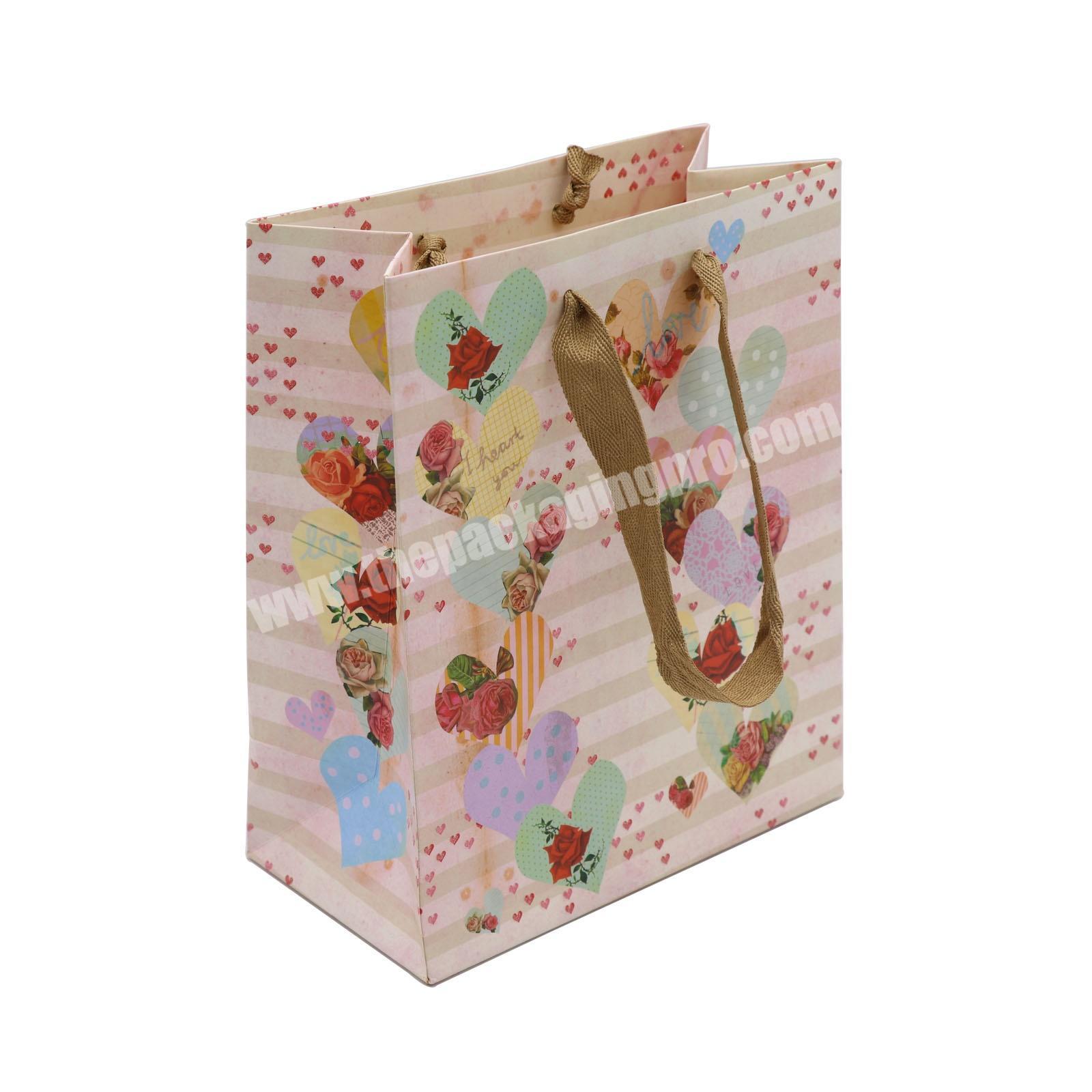 Fancy valentine's day paper gift bags foldable reusable paper tote shopping bags with logos custom packaging paper bags