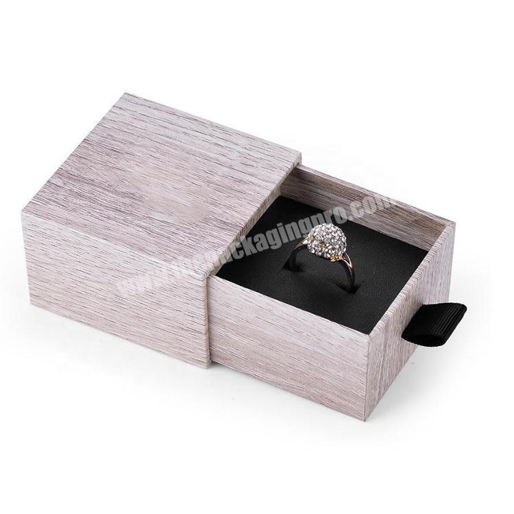 Gift Packaging Sliding Ring Boxes Jewellery Wood Grain Cardboard Paper High Quality Custom Logo Printed Luxury Customized