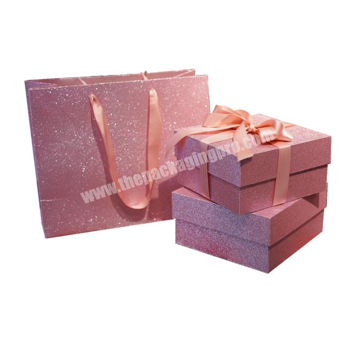 Glitter Paper Box for Gift Jewelry Paper Bridesmaid Shiny Cardboard Square Gift Box Pink Rigid Boxes Storage or Packaging Accept