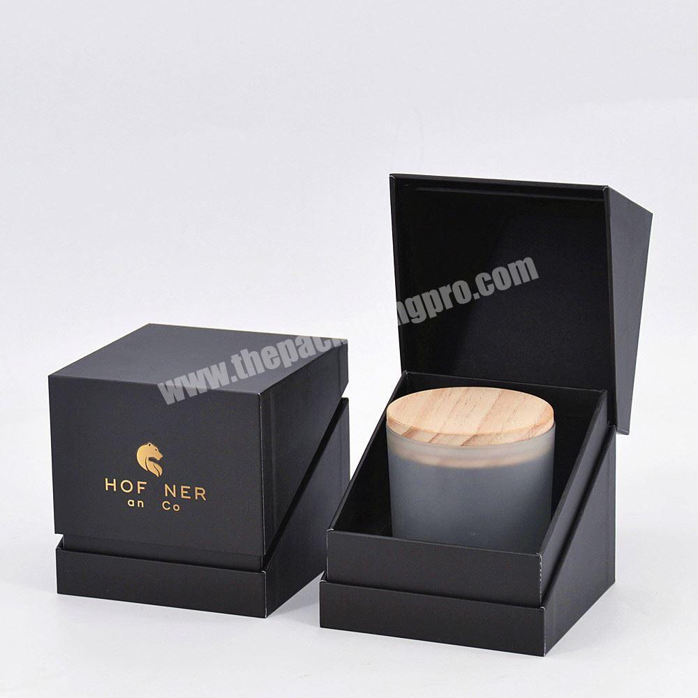 Gold foil logo rectangle black packaging gift perfume oil bottle candle boxes custom luxury