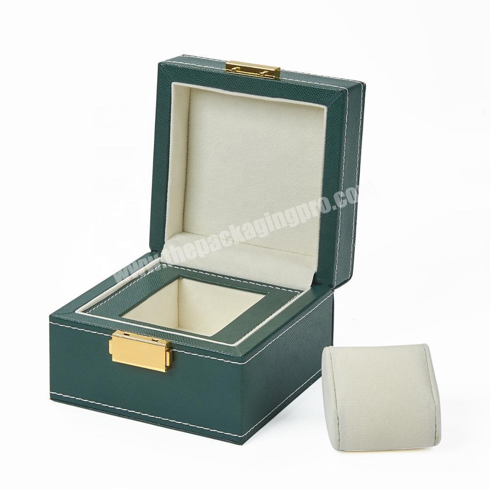 Green luxury leather watch packaging watch gift box with golden lock