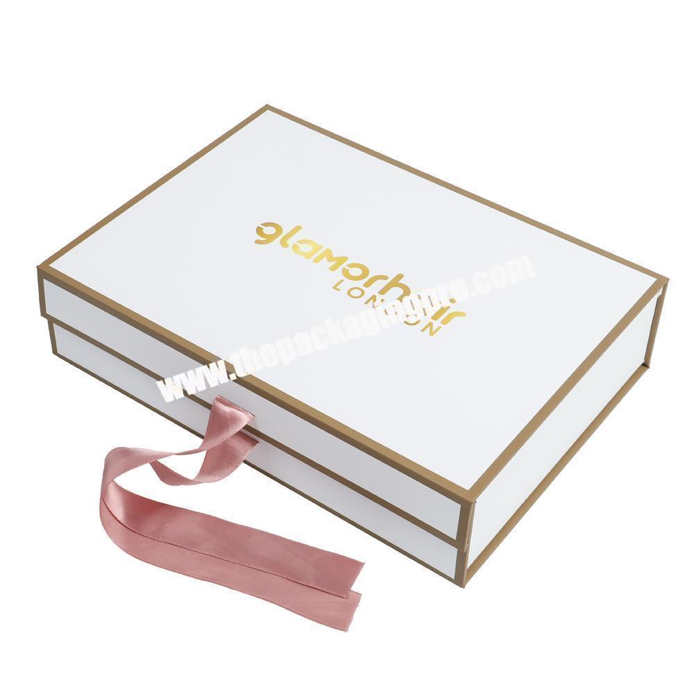 Luxury Custom Logo Clothing Swimwear Dress Pants Wigs Packaging Box Gift Box with Ribbon and Satin for Hair Extensions Products