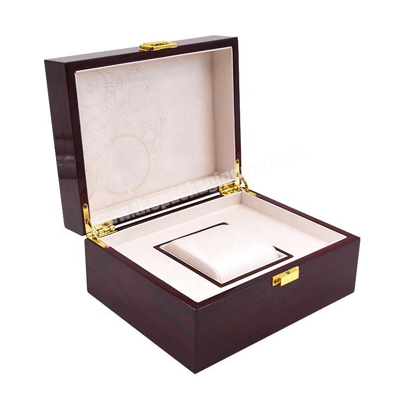 High Quality Watch Box Printed Luxury Wooden Custom Logo Wood Watch Packaging Box With Gold Lock