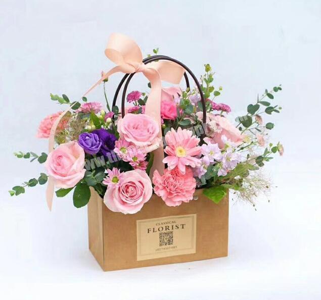 Kraft paper flower box flower arrangement plant bouquet gift bag dry flower paper bag carrying bag