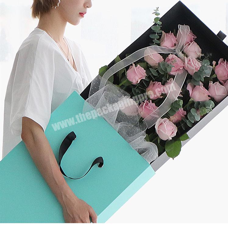 Long Florist Display Ribbon Handle Paper Rose Flower Hat Box Decorative Round Cardboard With Lids Boxes For Roses Packaging