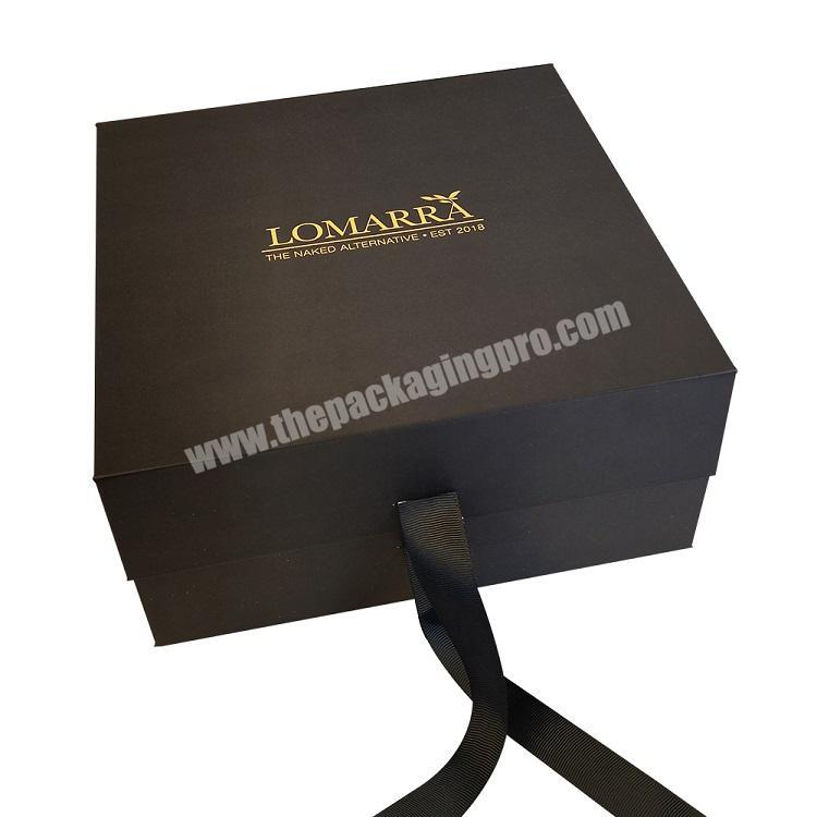 Luxury Black Matte Cardboard Magnetic Folding Boxes Custom Logo Gift Packaging Boxes for Hair extension