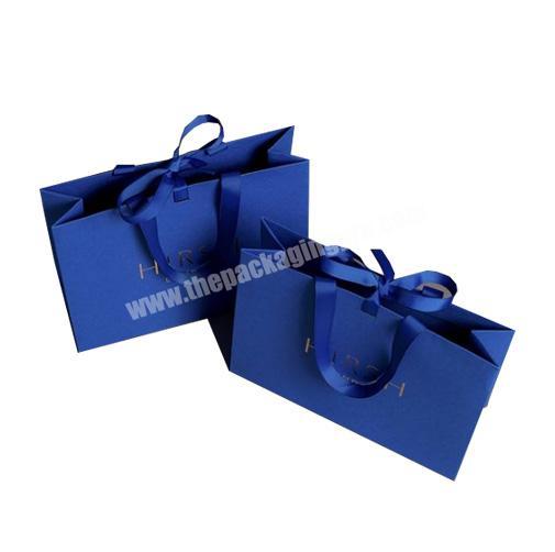 Luxury  Boutique logo printed  Matte Black Shopping Bags With Ribbon Handle