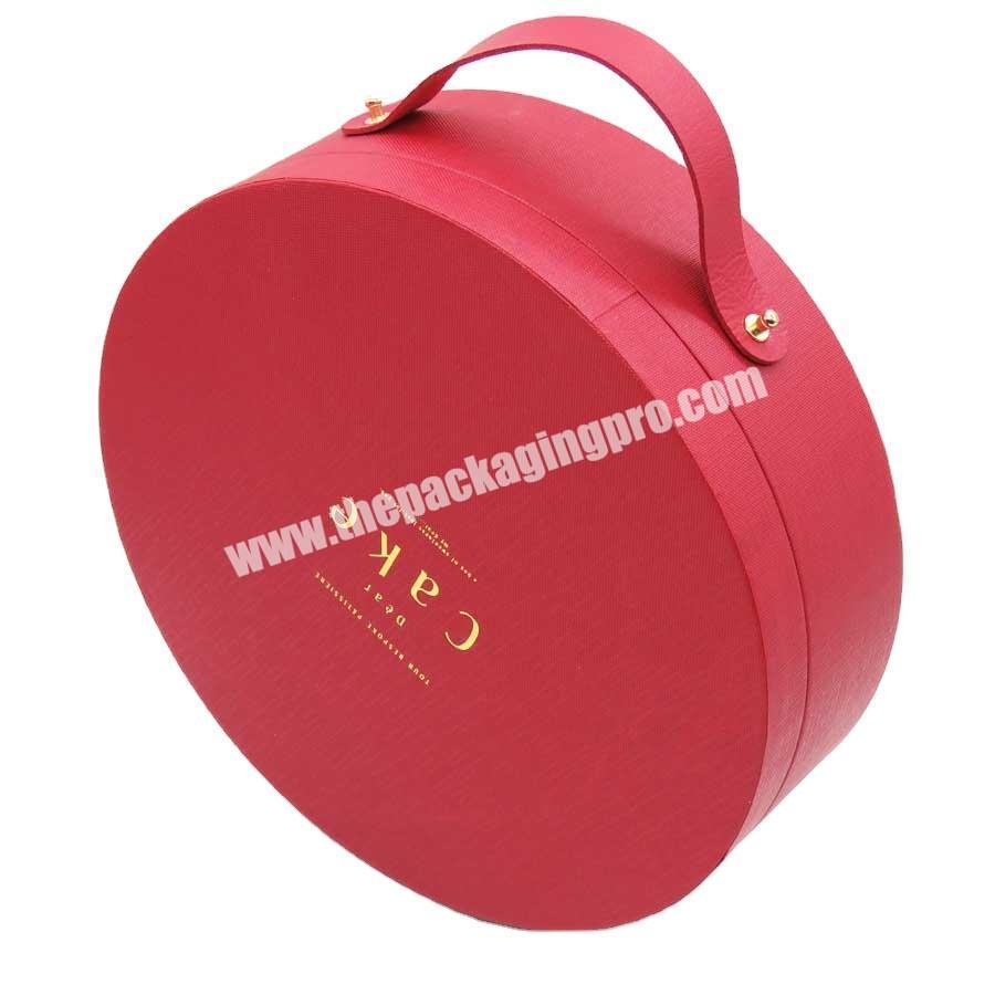 Luxury Cake Packaging Red Fancy Paper Truffle Cookie Biscuit Round Macaron Box with Handle