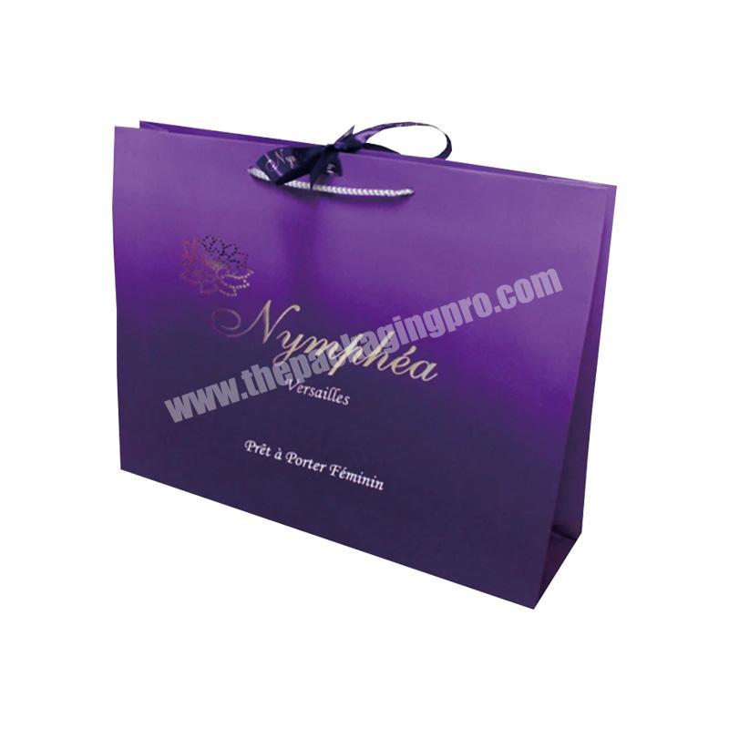 Luxury Fancy paper purple colour white Kraft Paper Shopping Bag for hair bundles