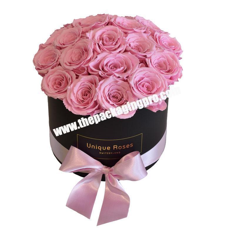 Custom Luxury Paper Custom Size Logo Gift Rose Packaging Hat Round Velvet Flower Box with Ribbon