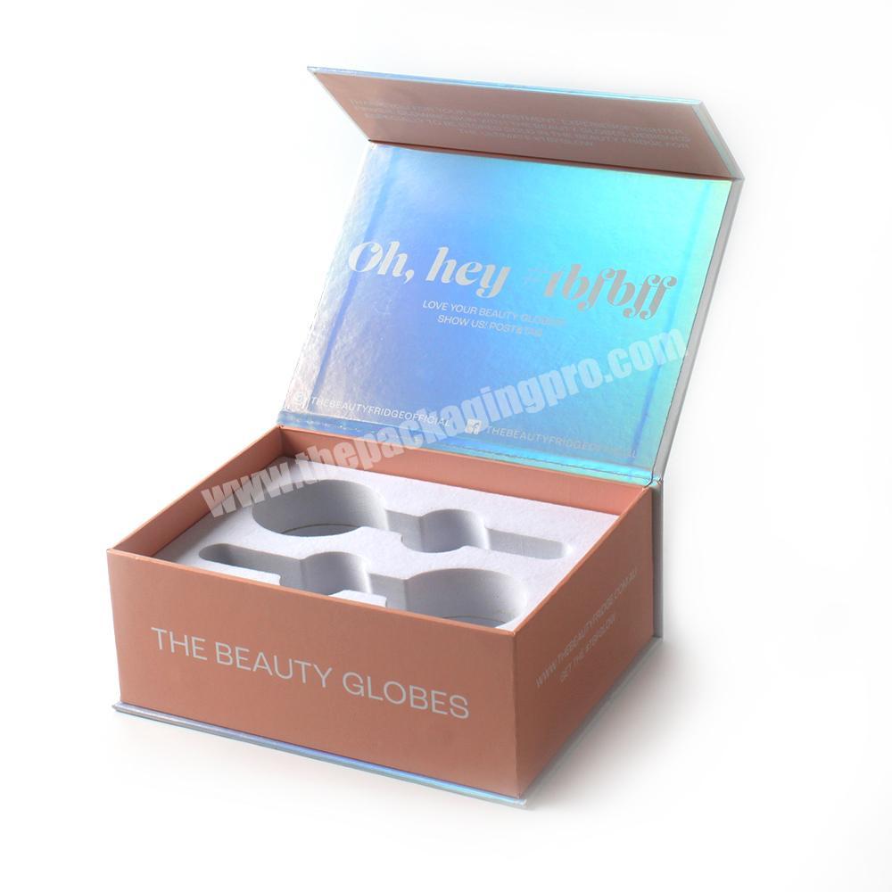 Luxury Paperboard Cosmetic Magnetic Holographic Book Shaped Matte Gift Packaging Paper Box with Logo Custom