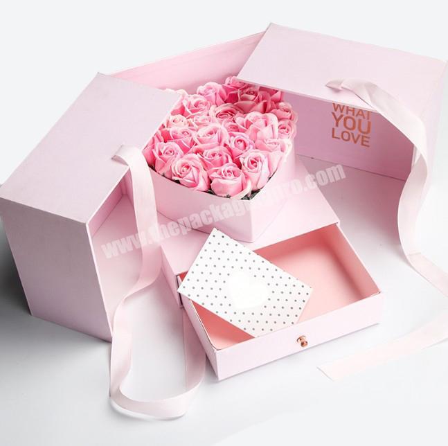Luxury Printing Custom Design Cardboard Cake And Flowers surprise Heart Shape Packaging Gift flower Box