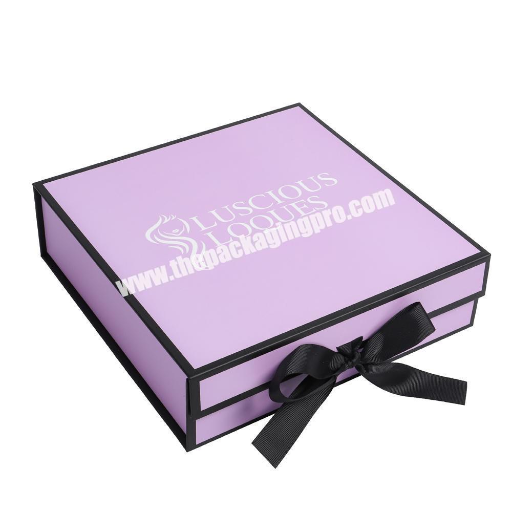 Luxury Satin Lined Wig And Hair Extension Packaging Cardboard Gift Box With Custom Ribbon