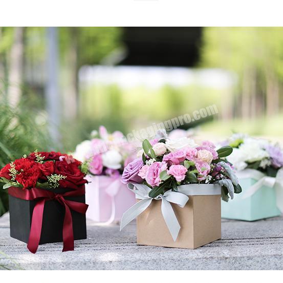 Luxury Square Small Mini Rigid Paper Hat Preserved Rose Bouquet Gift Shipping Packaging Custom Logo Fresh Flower Box With Lid