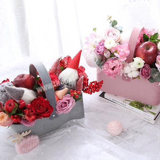 Luxury Velvet Rectangular Cardboard Portable Basket Artificial Fresh Rose Packaging Round Florist Roses Suede Flower Box