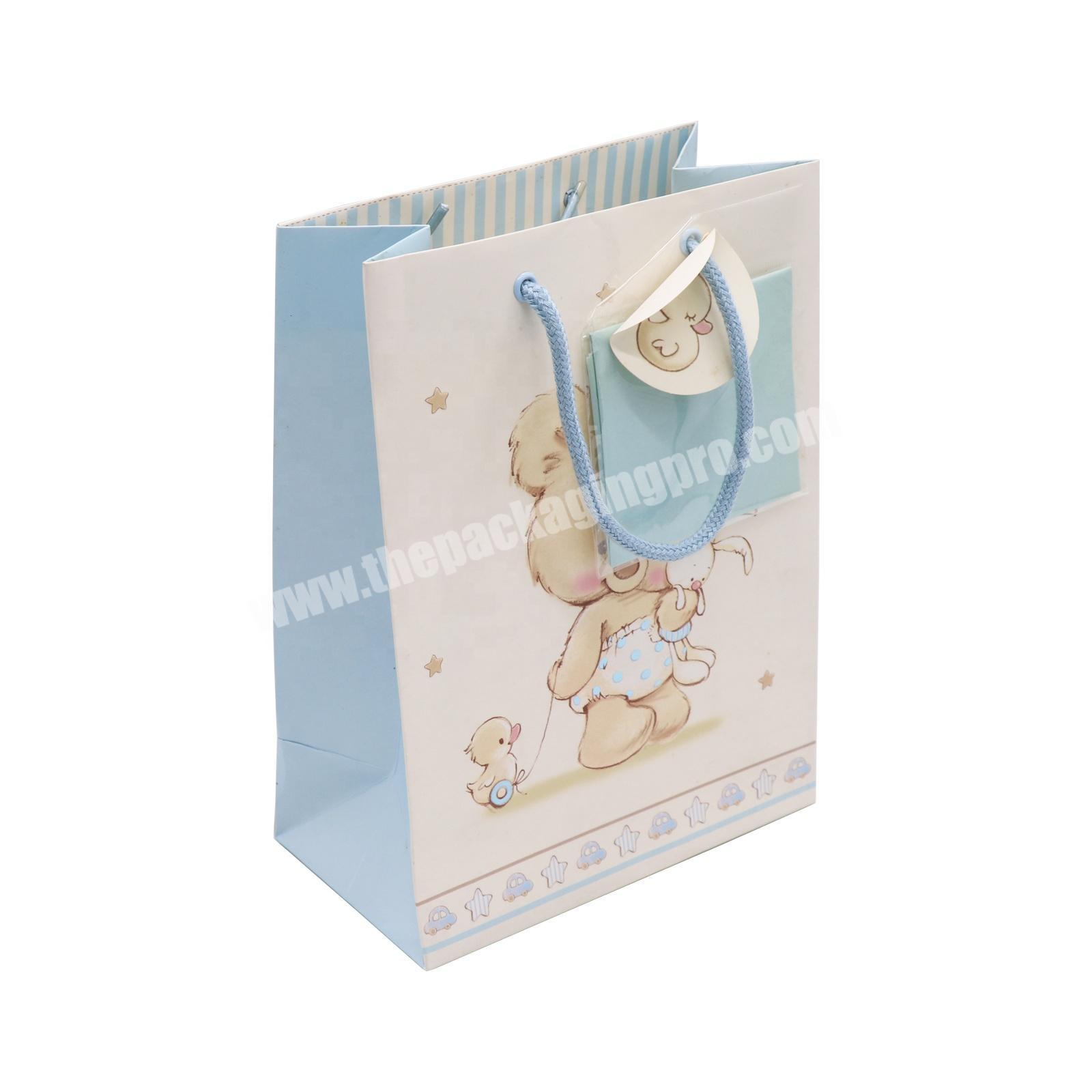 Luxury baby shower gift bags foldable reusable paper shopping bag with twist handles custom packaging paper bags