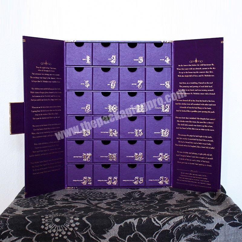 Luxury custom cardboard paper advent calendar packaging gift box magnetic sealing christmas advent calendar chocolate box