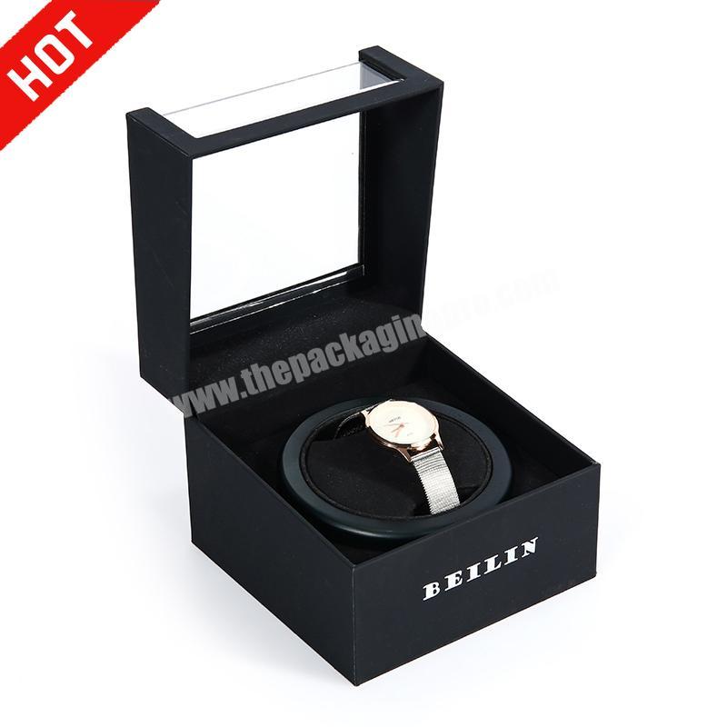 Luxury custom logo display acrylic single timepieces jewelry storage paper black watch box