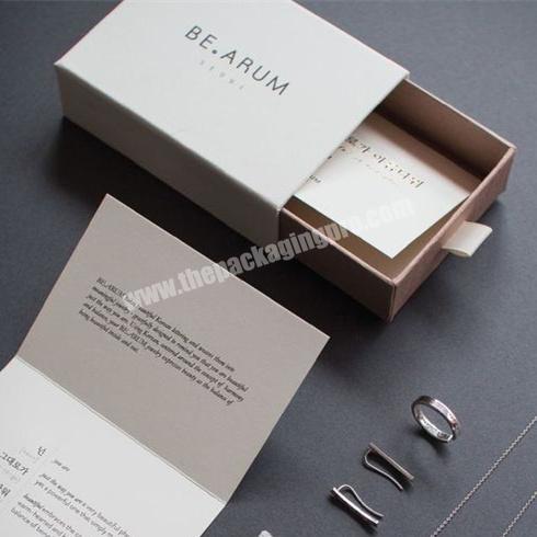 Luxury eco friendly custom printed UV coating white earring ring drawer cardboard box paper drawer box sliding logo jewelry box