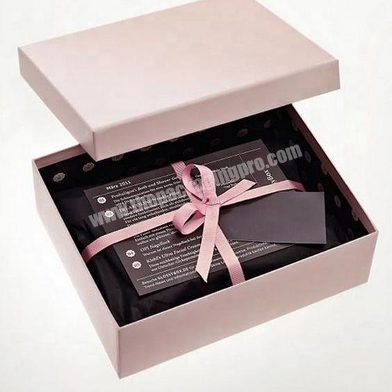 Luxury eco friendly hot stamping fancy glossy custom logo printed paper hard box packaging 2 piece rigid box pink jewelry box