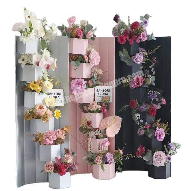 Luxury flower bouquet stand custom printing cardboard hexagonal display box for flower chocolates arrangements