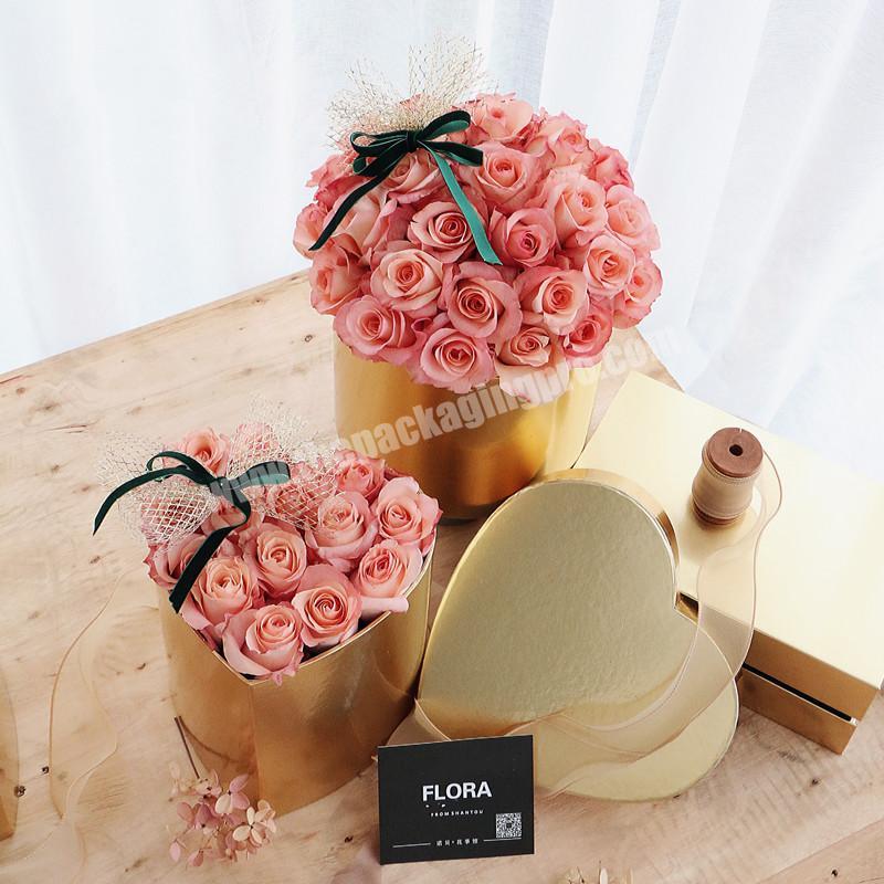 Luxury flower box Shiny Glitter Gold Foil Cardboard Paper Packaging Gift Heart Box Rose flower box