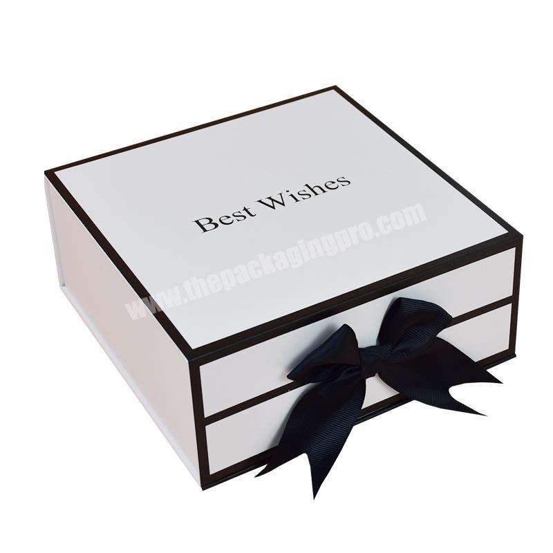 Luxury white ribbon bow decoration custom gift box jewelry perfume magnetic cardboard box packaging