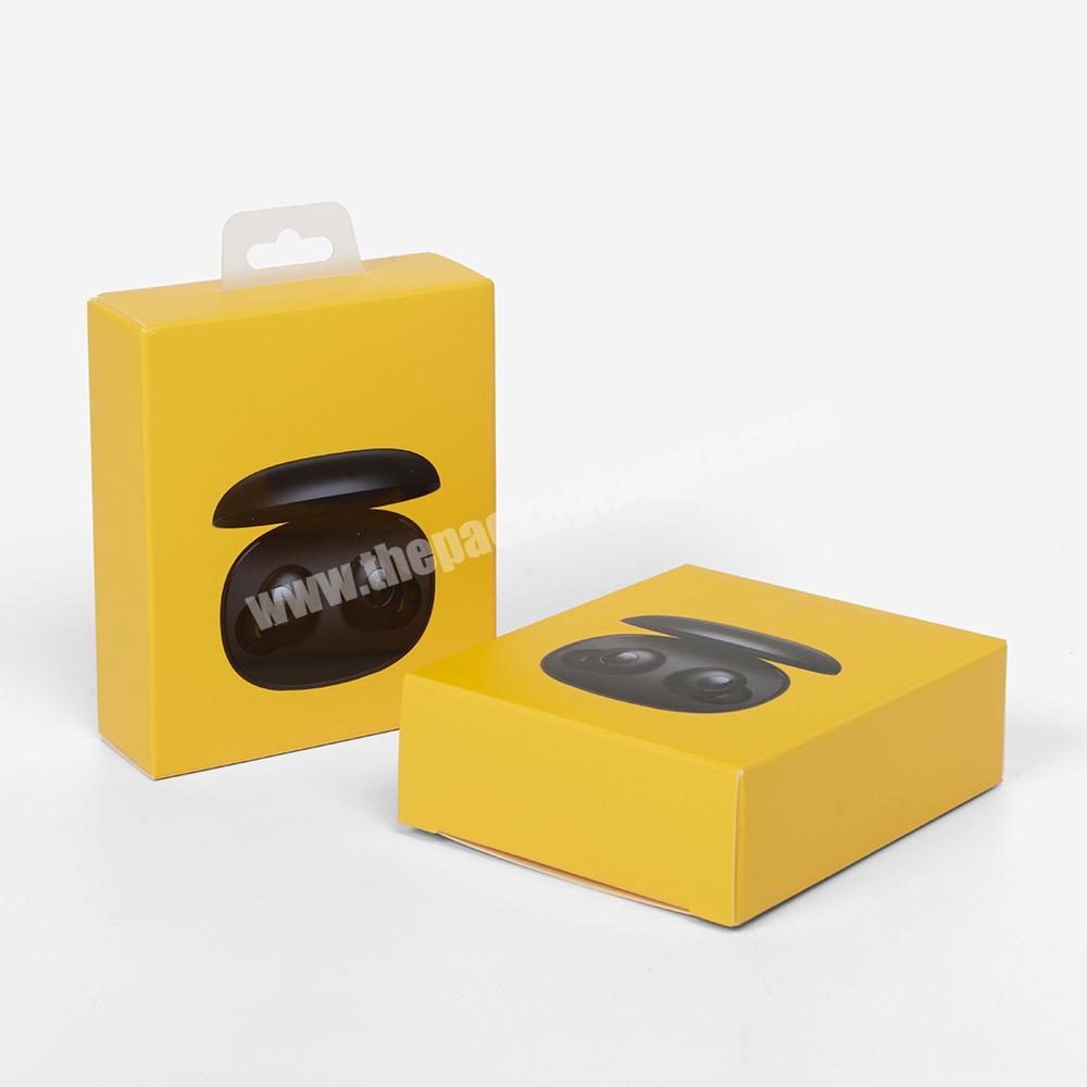 Manufacturer Printed Yellow Custom Foldable Paper Box Hook Up Wireless Earphone Small Box Headphone Packaging