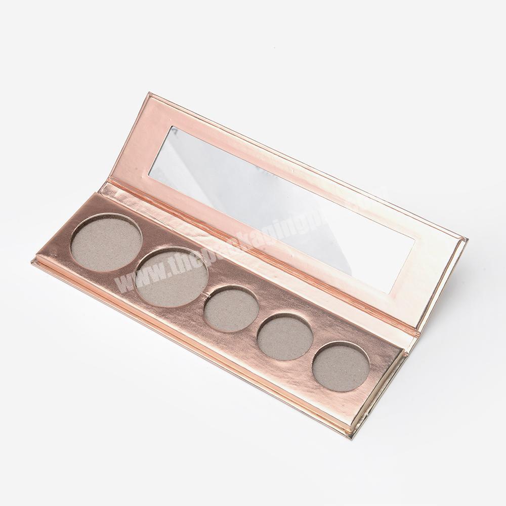 New Arrival Private Label Magnetic Closure Shinny Rose Gold 5 Color Makeup Eyeshadow Palette With Mirror