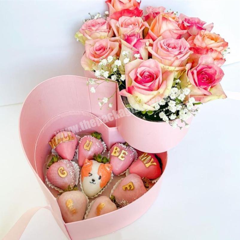 New arrival chocolate packaging box double layer heart shape box strawberry chocolate luxury box with clear window