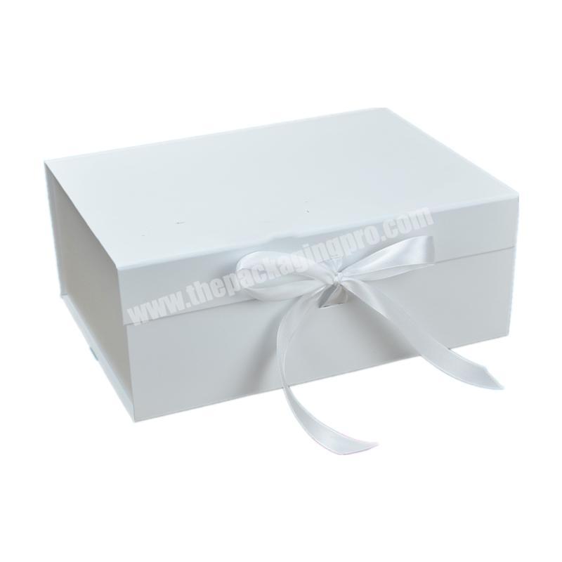 New arrival customized luxury handbag packaging box folding white gift box with ribbon closure