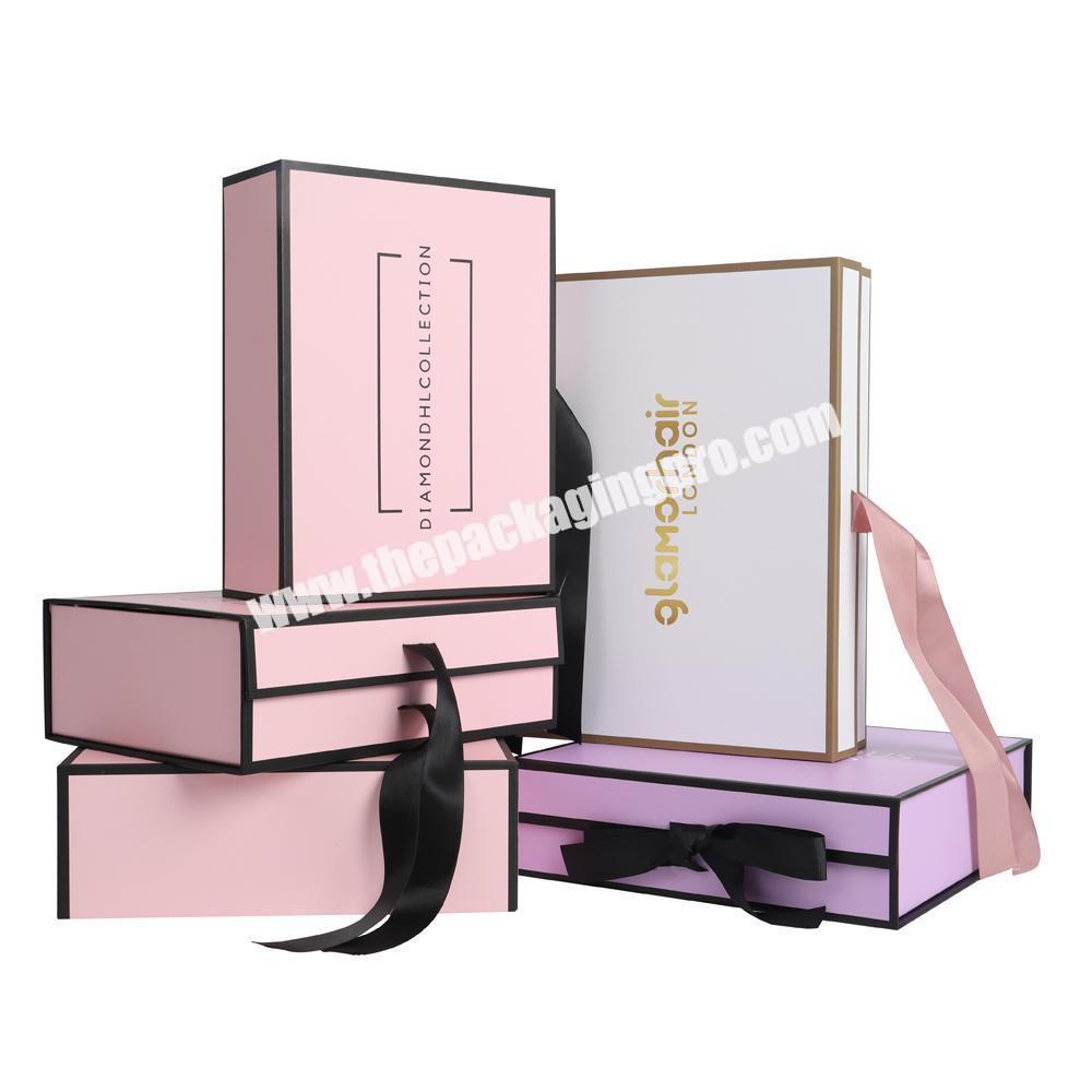 Custom luxury rigid satin inside paper packaging gift box with ribbon for packing wigs hair extensions