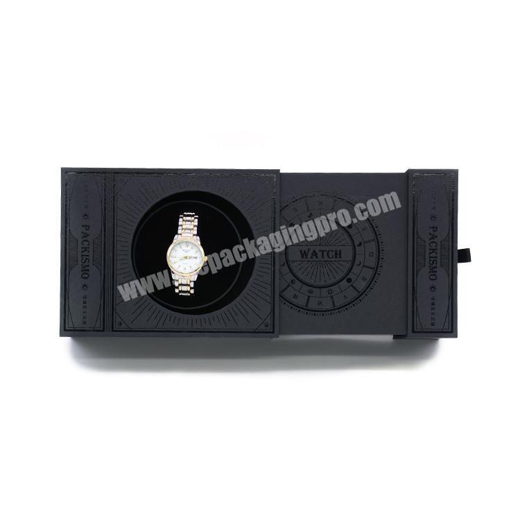 New design black Matte custom LOGO Open to automatically pop up luxury cardboard gift packaging paper watch box