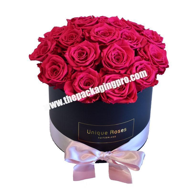 Custom Black Gift Floral Flower Bouquets Luxury Paperboard Packaging Round Boxes For Roses