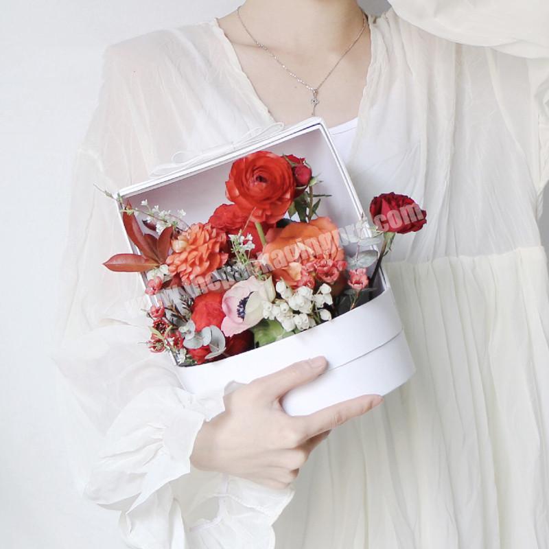 Pink White Clear Sliding Window Bouquet Flower Gift Cardboard Paper Boxes For Packaging Roses Forever Rose Box