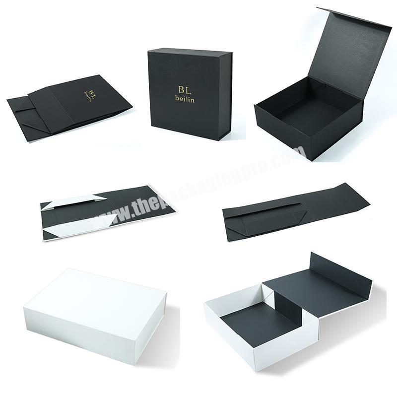 Wholesale custom luxury flat fold cardboard black magnetic shoe clothing closure gift box with magnetic lid