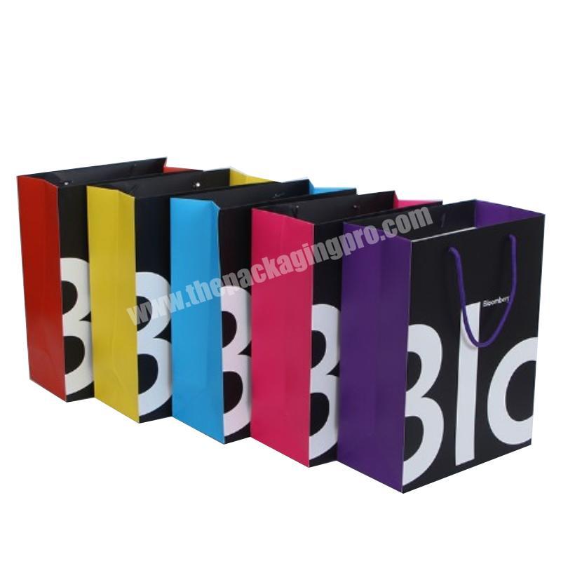 Promotion embossing recyclable custom logo letter pattern retail shopping paper personalised gift bag with handle
