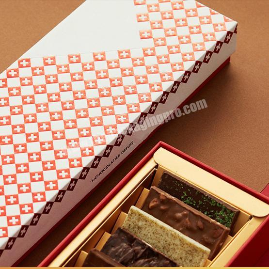 Rectangle Red Rigid Cardboard Paper Wedding Favor Inserts Gifts Candy Bar Sweets Bonbon Chocolate Packaging Box Luxury Gift