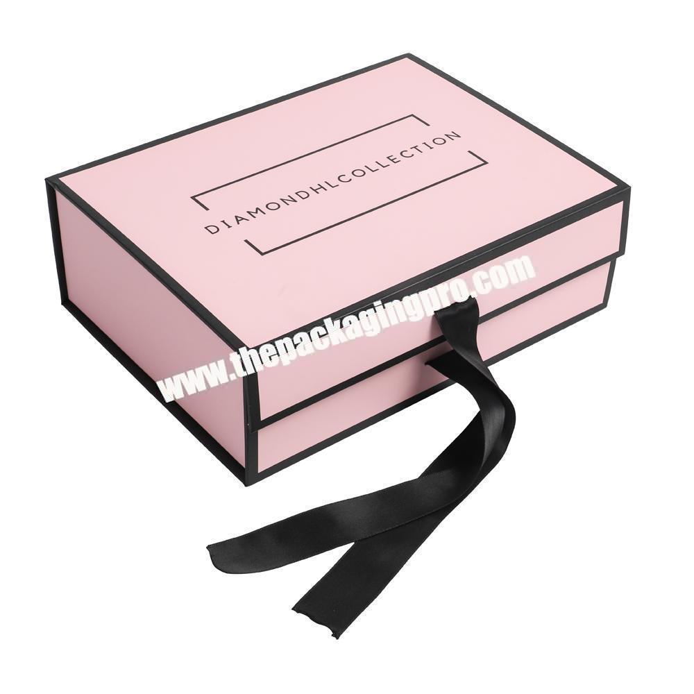 rectangle custom Satin lined folding hair extensions cardboard packaging box pink wigs gift paper package with Ribbon