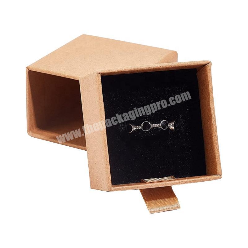 Small Kraft Paper sliding Drawer Box custom logo Packaging Cardboard Jewelry  Gift Boxes with Sponge for Bracelet Ring