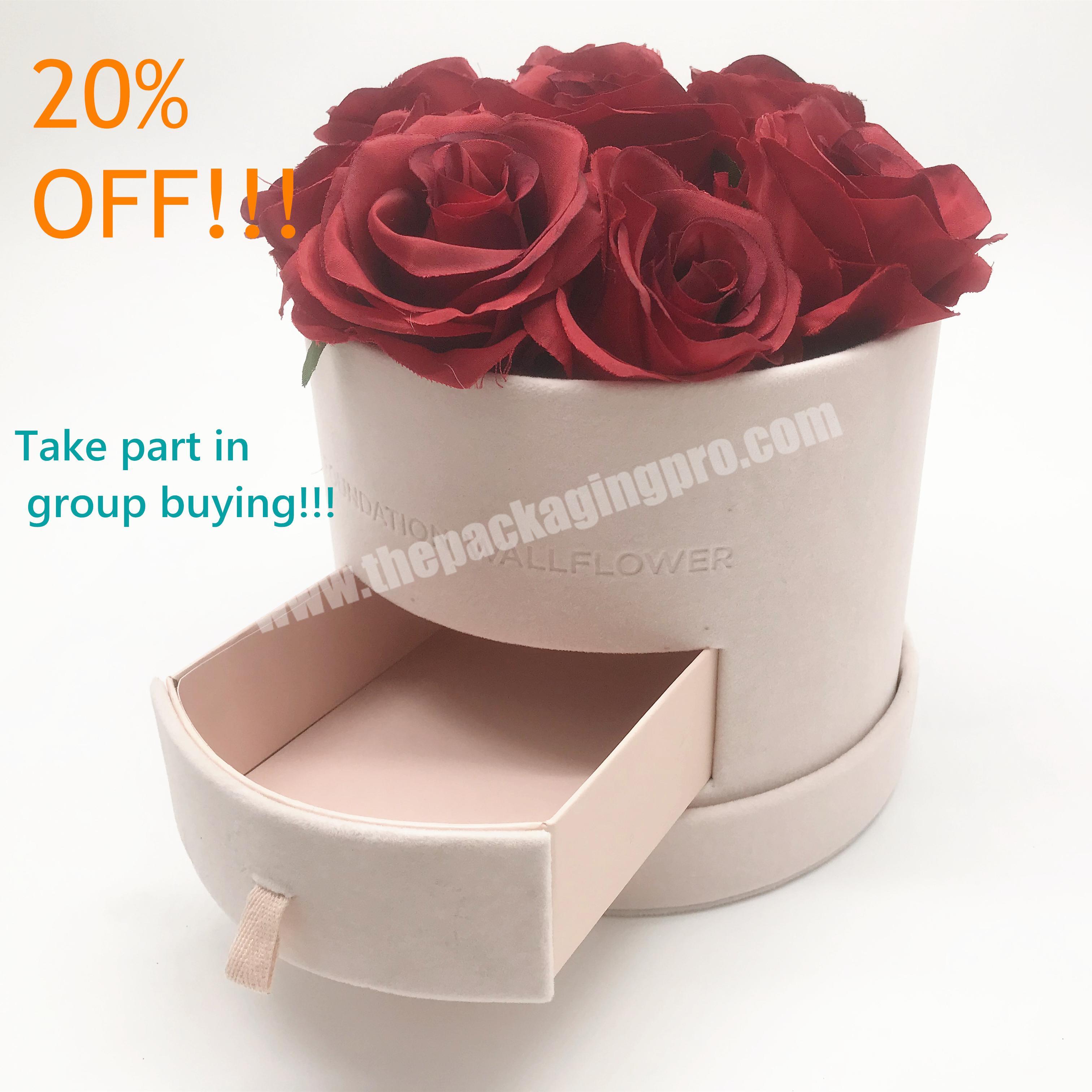 Take part in group buying!!  20% OFF Promotion! Round velvet chocolate flower box preserved rose gift box with drawer -M