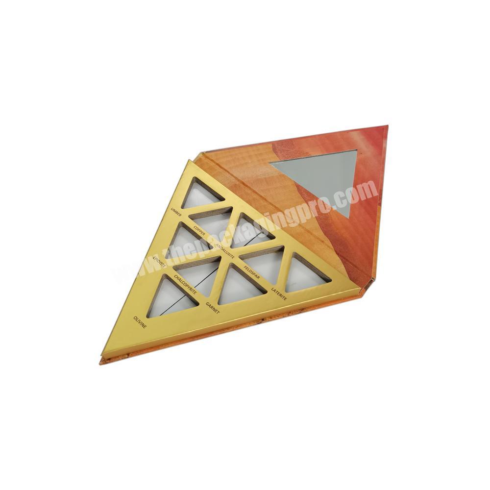 magnetic empty triangle shape eyeshadow palette package boxes cosmetic gift packaging paper box for makeup with mirror